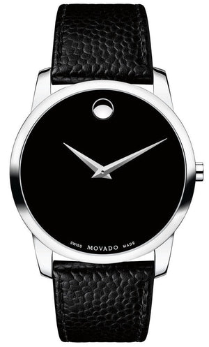 Movado Museum Black Dial Black Leather Strap Watch For Men - 607012 Buy Now By Movado