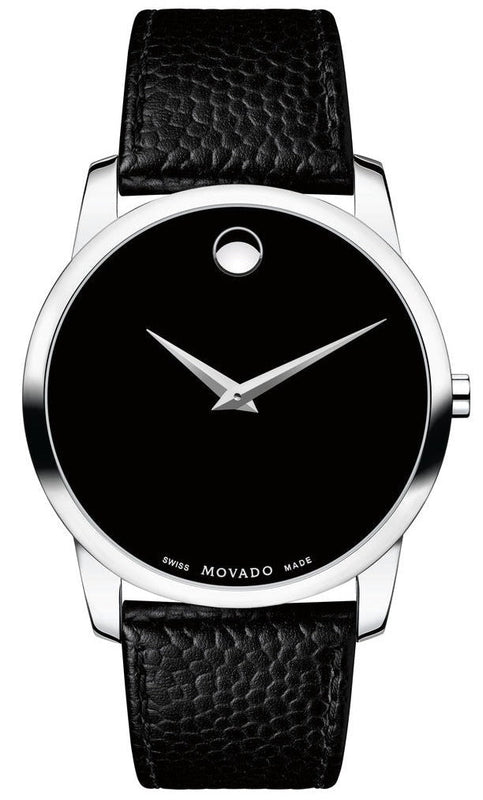 Movado Museum Black Dial Black Leather Strap Watch For Men - 607012 Buy Now By Movado