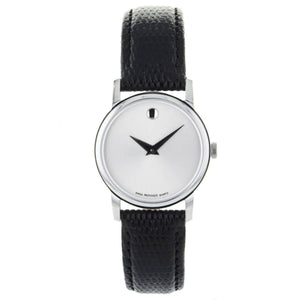 Movado Museum Silver Dial Black Leather Strap Watch For Women - 2100003 Buy Now By Movado