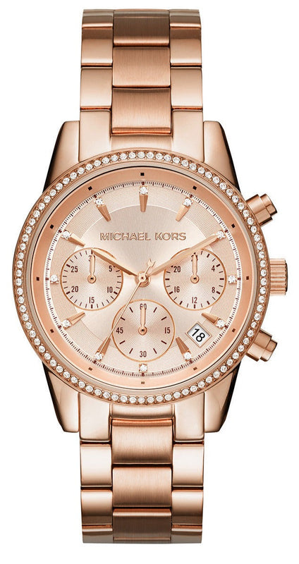 Michael Kors Ritz Chronograph Rose Gold Dial Rose Gold Steel Strap Watch for Women - MK6357 Buy Now By Michael Kors