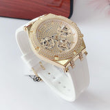 Guess Heiress Diamonds Gold Dial White Rubber Strap Watch for Women - GW0407L2 Buy Now By Guess