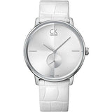 Calvin Klein Accent Silver Dial White Leather Strap Watch for Women - K2Y231K6 Buy Now By Calvin Klein