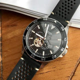 Fossil Crewmaster Sports Automatic Black Dial Black Leather Strap Watch for Men - ME3148 Buy Now By Fossil