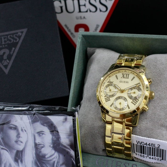 Guess Mini Sunrise Quartz Gold Dial Gold Steel Strap Watch For Women - W0448L2 Buy Now By Guess