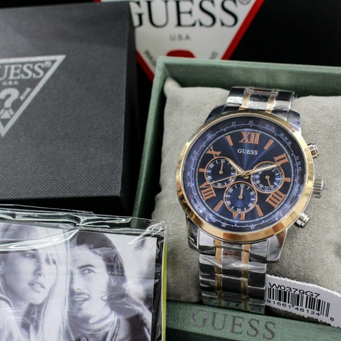 Guess Horizon Chronograph Blue Dial Two Tone Steel Strap Watch For Men - W0379G7 Buy Now By Guess