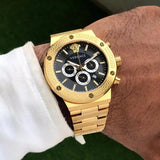 Versace Greca Chronograph Black Dial Gold Steel Strap Watch For Men - VEZ900421 Buy Now By Versace