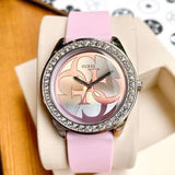 Guess G-Twist Diamonds Silver Dial Pink Rubber Strap Watch for Women - W1240L1 Buy Now By Guess