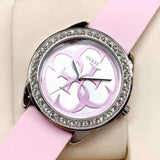 Guess G-Twist Diamonds Silver Dial Pink Rubber Strap Watch for Women - W1240L1 Buy Now By Guess