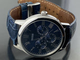 Guess Wafer Chronograph Quartz Blue Dial Blue Leather Strap Watch For Men - W0496G3 Buy Now By Guess