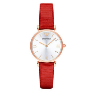 Emporio Armani Gianni T Bar Silver Dial Red Leather Strap Watch For Women - AR1876 Buy Now By Emporio Armani
