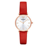 Emporio Armani Gianni T Bar Silver Dial Red Leather Strap Watch For Women - AR1876 Buy Now By Emporio Armani