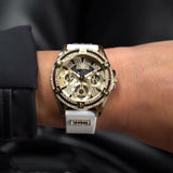 Guess Queen Quartz Gold Dial White Silicone Strap Watch For Women - GW0536L2 Buy Now By Guess