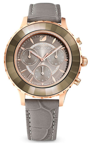 Swarovski Octea Lux Chrono Grey Dial Grey Leather Strap Watch for Women - 5452495 Buy Now By Swarovski