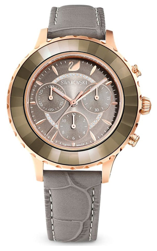 Swarovski Octea Lux Chrono Grey Dial Grey Leather Strap Watch for Women - 5452495 Buy Now By Swarovski