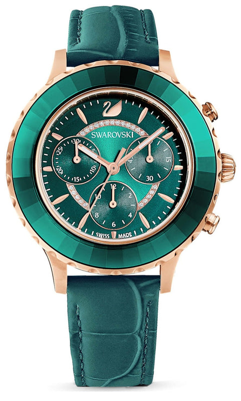 Swarovski Octea Lux Chrono Emerald Green Dial Green Leather Strap Watch for Women - 5452498 Buy Now By Swarovski