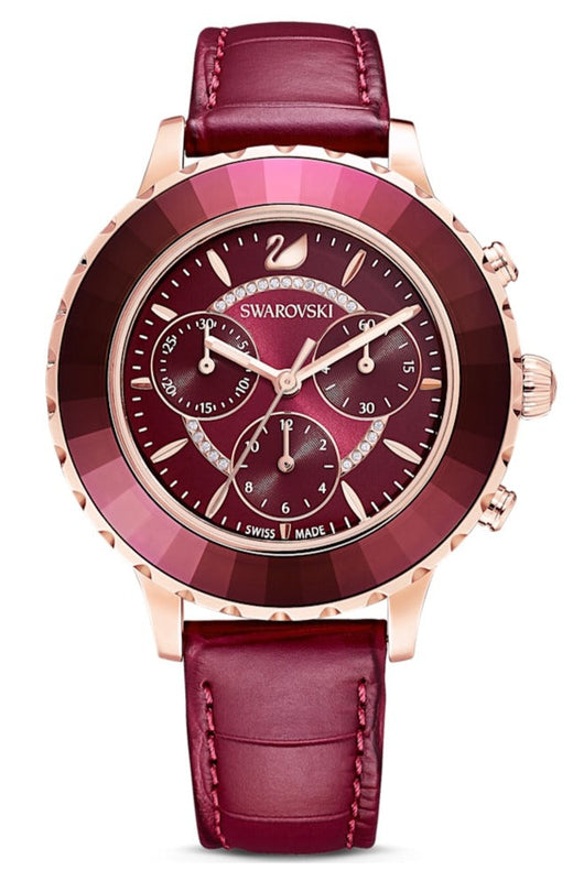 Swarovski Octea Lux Chrono Red Dial Red Leather Strap Watch for Men - 5646975 Buy Now By Swarovski