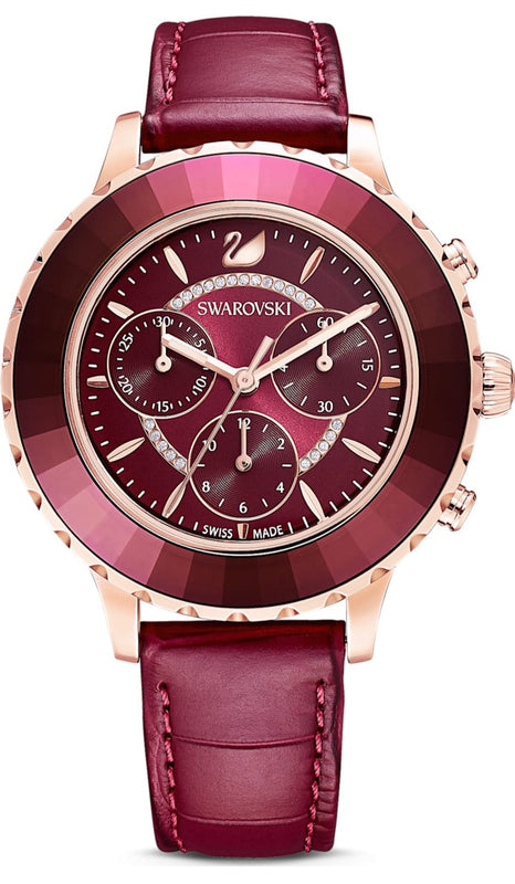 Swarovski Octea Lux Chrono Red Dial Red Leather Strap Watch for Women - 5547642 Buy Now By Swarovski