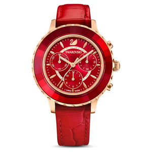 Swarovski Octea Lux Chrono Red Dial Red Leather Strap Watch for Men - 5646975 Buy Now By Swarovski