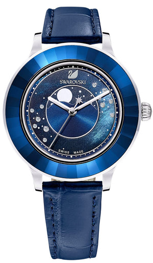 Swarovski Octea Lux Moon Crystal Blue Dial Blue Leather Strap Watch for Women - 5516305 Buy Now By Swarovski