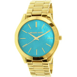 Michael Kors Slim Runway Blue Mother of Pearl Dial Gold Steel Strap Watch for Women - MK3492 Buy Now By Michael Kors