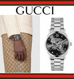 Gucci G Timeless Diamonds Black Dial Silver Steel Strap Watch For Women - YA1264125 Buy Now By Gucci