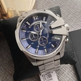 Diesel Mega Chief Chronograph Blue Dial Silver Steel Strap Watch For Men - DZ4417 Buy Now By Diesel