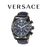 Versace V-Ray Chronograph Quartz Blue Dial Black Leather Strap Watch For Men - VEDB00418 Buy Now By Versace