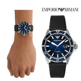 Emporio Armani Diver Three-Hand Quartz Blue Dial Blue Leather Strap Watch For Men - AR11516 Buy Now By Emporio Armani