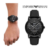 Emporio Armani Meccanico Quartz Black Dial Black Leather Strap Watch For Men - AR60032 Buy Now By Emporio Armani