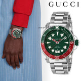 Gucci Dive Quartz Green Dial Silver Steel Strap Watch For Men - YA136222 Buy Now By Gucci
