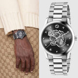 Gucci G Timeless Diamonds Black Dial Silver Steel Strap Watch For Women - YA1264125 Buy Now By Gucci