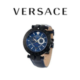 Versace V Race Chronograph Quartz Blue Dial Blue Leather Strap Watch For Men - VEBV00419 Buy Now By Versace