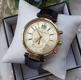 Michael Kors Sawyer Champagne Dial Black Leather Strap Watch for Women - MK2433 Buy Now By Michael Kors