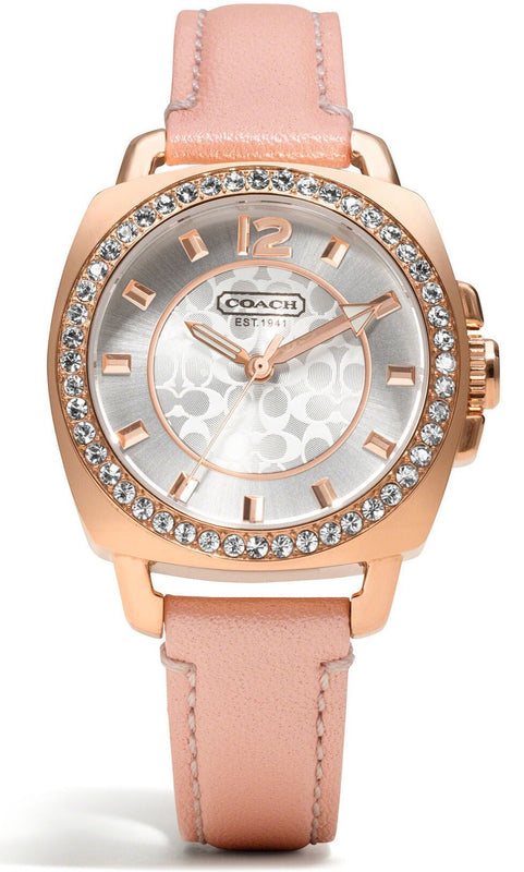 Coach Boyfriend Mother of Pearl White Dial Pink Leather Strap Watch for Women - 14503151 Buy Now By Coach
