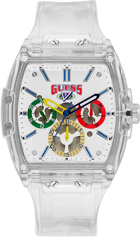 Guess Phoenix J Balvin White Dial Transparent Silicone Strap Watch For Men - V1051M1 Buy Now By Guess