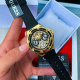 Guess Asteria Multifunction Gold Dial Black Rubber Strap Watch For Women - GW0620L2 Buy Now By Guess