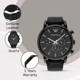 Emporio Armani Dress Chronograph Black Dial Black Leather Strap Watch For Men - AR1918 Buy Now By Emporio Armani