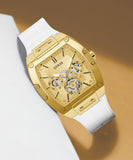 Guess Phoenix Multifunction Gold Dial White Leather Strap Watch for Men - GW0202G6 Buy Now By Guess