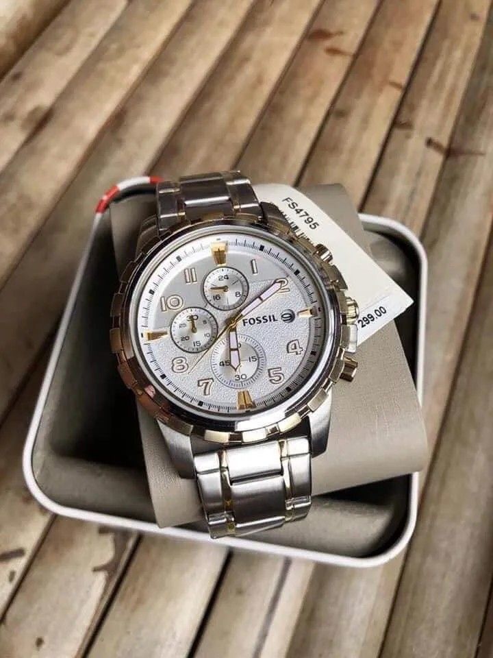 Fossil Dean Chronograph White Dial Silver Steel Strap Watch for Men - FS4795 Buy Now By Fossil
