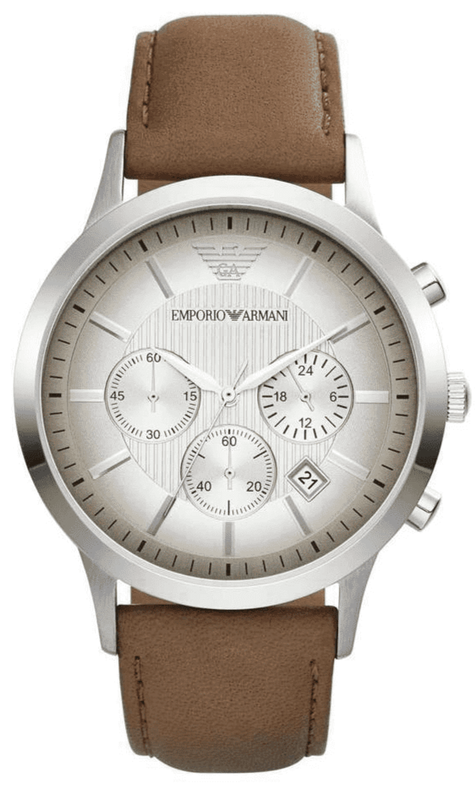 Emporio Armani Classic Chronograph Silver Dial Brown Leather Strap Watch For Men - AR2471 Buy Now By Emporio Armani