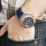 Guess Rigor Analog Blue Dial Blue Denim Strap Watch For Men - W0040G6 Buy Now By Guess