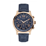 Guess Horizon Chronograph Blue Dial Blue Leather Strap Watch For Men - W0380G5 Buy Now By Guess