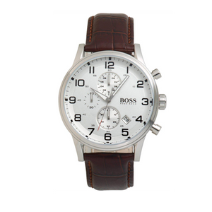 Hugo Boss Aeroliner Chronoraph White Dial Brown Leather Strap Watch For Men - HB1512447 Buy Now By Hugo Boss