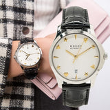 Gucci G Timeless Automatic Silver Dial Black Leather Strap Unisex Watch - YA126468 Buy Now By Gucci