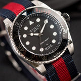 Gucci Dive Black Dial Red & Blue Nylon Strap Watch For Men - YA136210 Buy Now By Gucci
