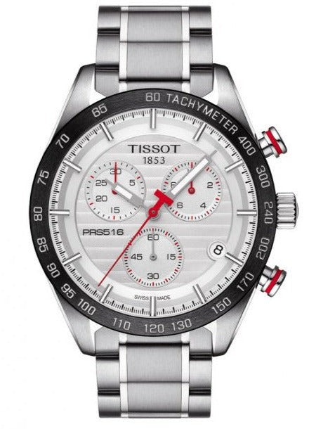 Tissot T Sport PRS 516 Chronograph White Dial Silver Steel Strap Watch For Men - T100.417.11.031.00 Buy Now By Tissot