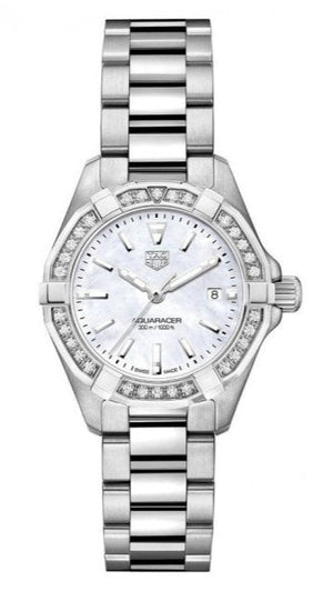 Tag Heuer Aquaracer Diamonds Mother of Pearl White Dial Silver Steel Strap Watch for Women - WBD1413.BA0741 Buy Now By Tag Heuer
