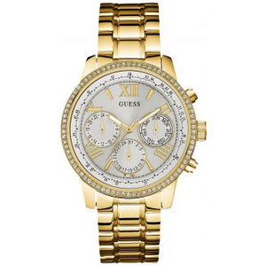 Guess Multi-function Diamonds White Dial Gold Steel Strap Watch for Women - W0559L2 Buy Now By Guess