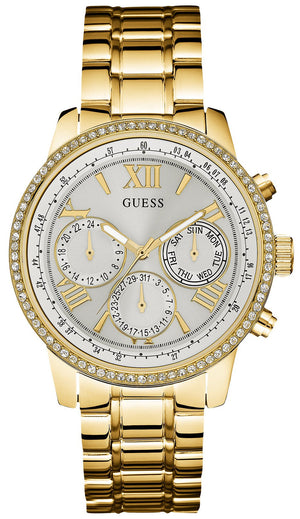 Guess Multi-function Diamonds White Dial Gold Steel Strap Watch for Women - W0559L2 Buy Now By Guess