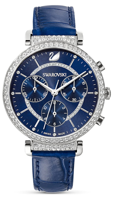 Swarovski Passage Chrono Crystal Blue Dial Blue Leather Strap Watch for Women - 5580342 Buy Now By Swarovski